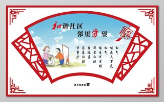 社区打造和谐社区邻里守望和谐社区中国风展板设计